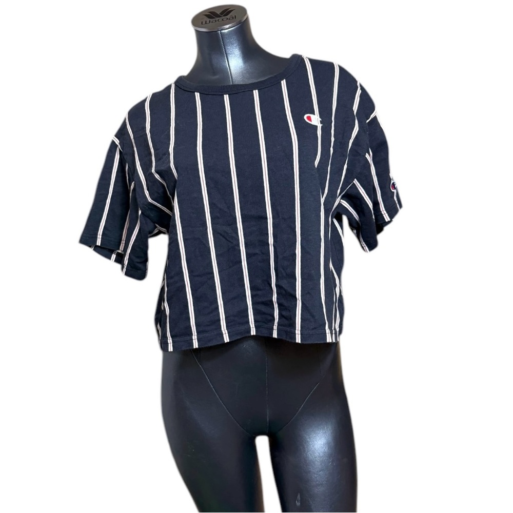 Champion Women's Striped Top Classic Cropped Short Sleeve Baseball Referee